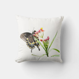 Butterfly on Milkweed Blooms, White Kussen