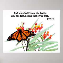Butterfly on Milkweed, met Verse (John 8:32) Poster