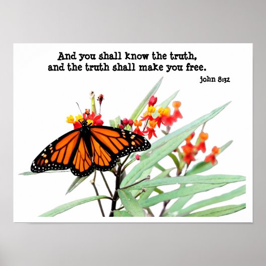 Butterfly on Milkweed, met Verse (John 8:32) Poster (Voorkant)