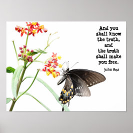 Butterfly on Milkweed, met Verse (John 8:32) Poster