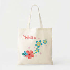 Butterfly on Pink and Blue Flowers Budget Canvas t Tote Bag