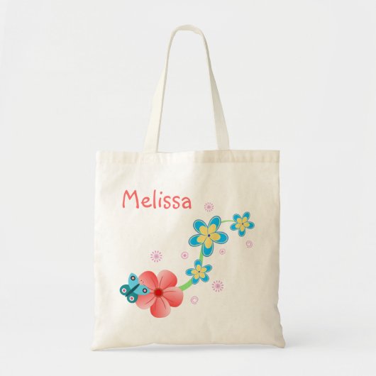 Butterfly on Pink and Blue Flowers Budget Canvas t Tote Bag (Voorkant)