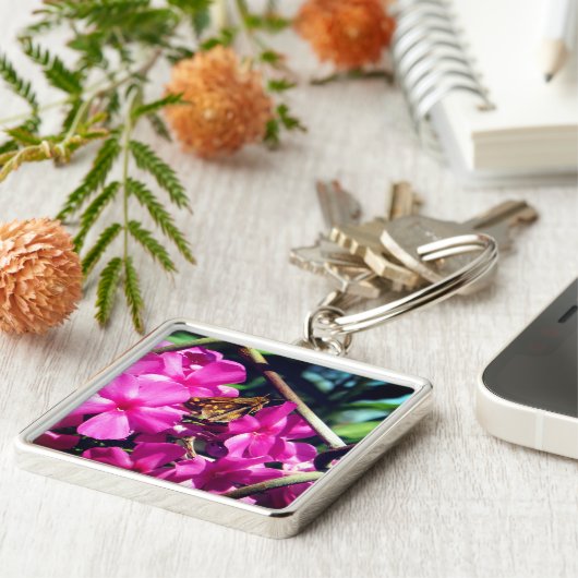 Butterfly on Pink Flower | Sleutelhanger (Zijkant)