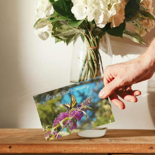 Butterfly on Pink Flowers Get Well Kaart