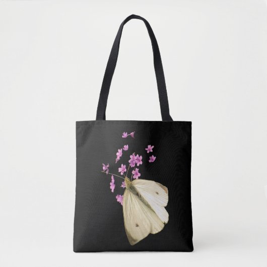 Butterfly on Pink Garden Flowers Floral Canvas tas (Voorkant)