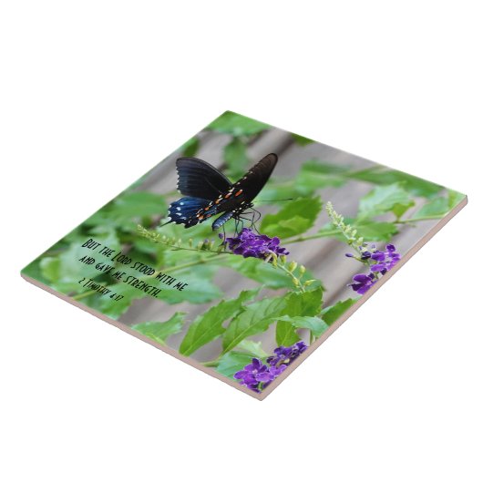 Butterfly on Purple Flowers w/ Scriptversie Verse Tegeltje (Zijkant)