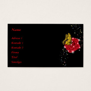 Butterfly on red Rose met Raindrops and Stars Visitekaartje