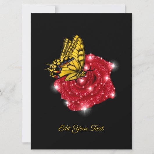 Butterfly on red Rose met sterren en regendruppels (Voorkant)