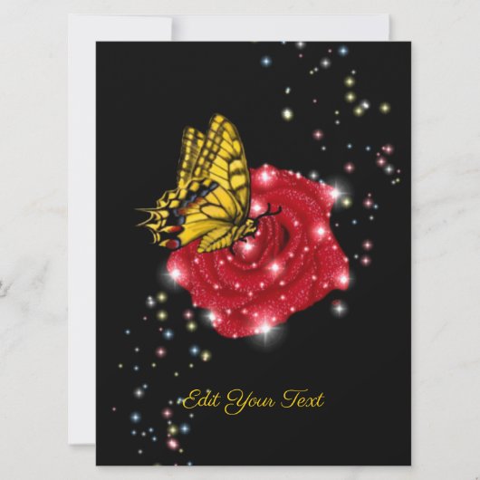 Butterfly on red Rose met sterren en regendruppels (Voorkant)