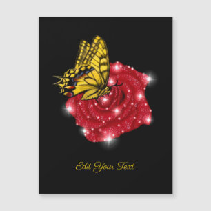 Butterfly on red Rose met sterren en regendruppels