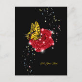 Butterfly on red Rose met sterren en regendruppels Briefkaart (Voorkant)