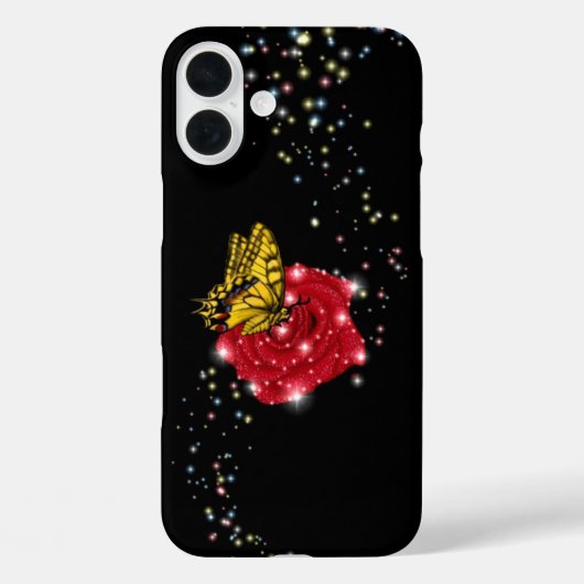 Butterfly on red Rose met sterren en regendruppels Case-Mate iPhone Case (Achterkant)