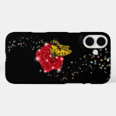 Butterfly on red Rose met sterren en regendruppels Case-Mate iPhone Case (Achterkant (horizontaal))