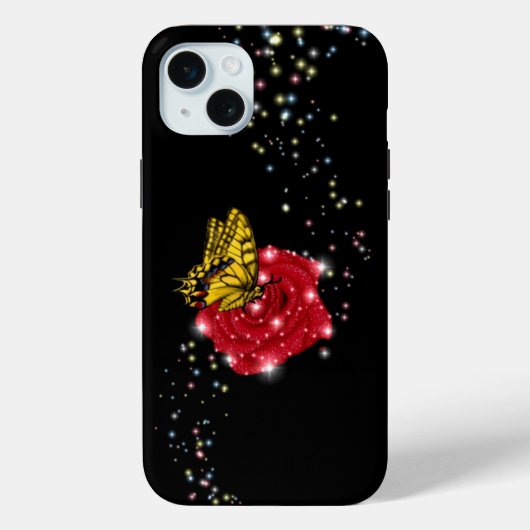 Butterfly on red Rose met sterren en regendruppels Case-Mate iPhone Case (Achterkant)