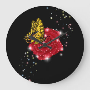 Butterfly on red Rose met sterren en regendruppels Grote Klok