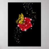 Butterfly on red Rose with Stars and Raindrops Poster (Voorkant)