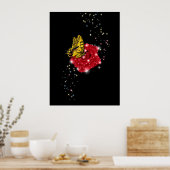 Butterfly on red Rose with Stars and Raindrops Poster (Keuken)