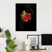 Butterfly on red Rose with Stars and Raindrops Poster (Thuiskantoor)