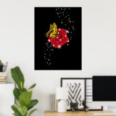 Butterfly on red Rose with Stars and Raindrops Poster (Thuiskantoor)