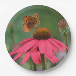 Butterfly on roze Cone-flower Papieren Bordje