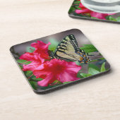 Butterfly on roze Flowers Onderzetter set (Linkerzijde)