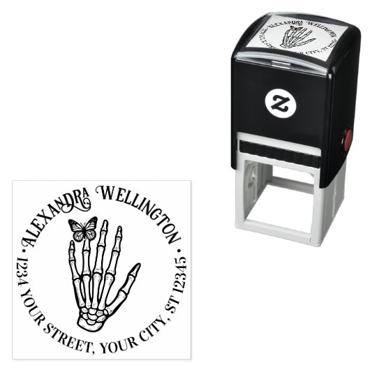 Butterfly on Skeleton Handnaam Retouradres Zelfinktende Stempel (In situ)