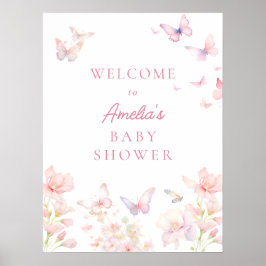 Butterfly on the Way Roze Baby shower Welkomstbord Poster