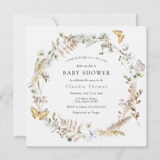 Butterfly on Way Boho Baby shower Invitation Kaart (Voorkant)
