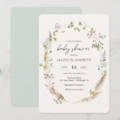 Butterfly on Way Boho Baby shower Invitation Kaart (Voorkant / Achterkant)