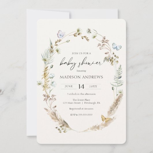 Butterfly on Way Boho Baby shower Invitation Kaart (Voorkant)