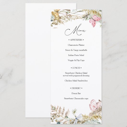 Butterfly on Way Boho Baby shower Menu (Voorkant / Achterkant)