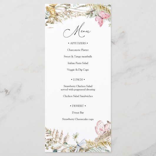 Butterfly on Way Boho Baby shower Menu (Voorkant)