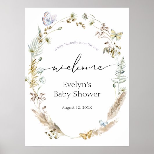 Butterfly on Way Boho Baby shower Welcome Sign Poster (Voorkant)