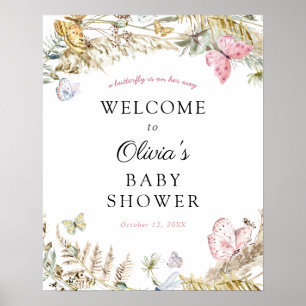 Butterfly on Way Boho Baby shower Welcome Sign Poster
