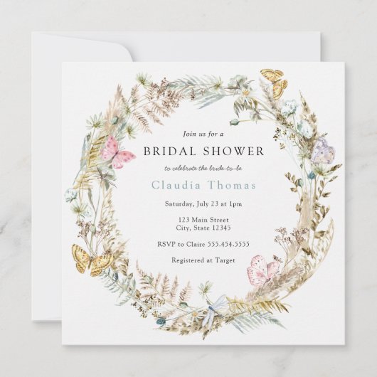 Butterfly on Way Boho Bridal Shower Invitation Kaart (Voorkant)