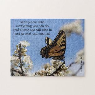 Butterfly on White Blossom w/ Scripts Verse Legpuzzel