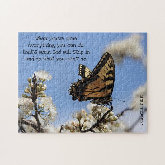 Butterfly on White Blossom w/ Scripts Verse Legpuzzel (Horizontaal)