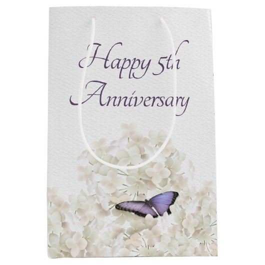 Butterfly on White Hydrangea 5th Jubileum Medium Cadeauzakje (Voorkant)