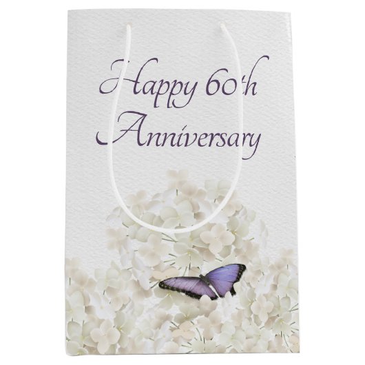 Butterfly on White Hydrangea 60th Jubileum Medium Cadeauzakje (Voorkant)