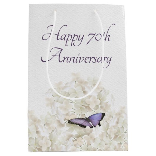 Butterfly on White Hydrangea 70th Jubileum Medium Cadeauzakje (Voorkant)