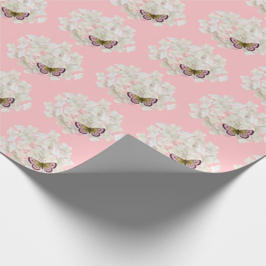 Butterfly on White Hydrangea Cadeaupapier (Hoek)