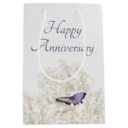 Butterfly on White Hydrangea Jubileum Medium Cadeauzakje (Voorkant)