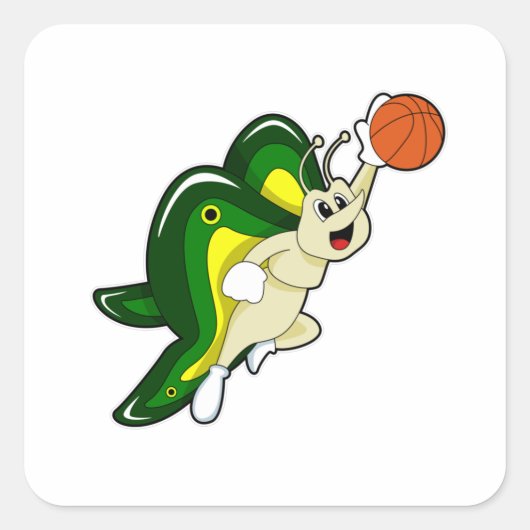 Butterfly op Basketball Sports Vierkante Sticker (Voorkant)
