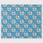 Butterfly op bloem patroon blauw ontwerp cadeaupapier (Vlak)