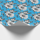 Butterfly op bloem patroon blauw ontwerp cadeaupapier (Hoek)
