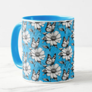 Butterfly op bloem patroon blauw ontwerp mok