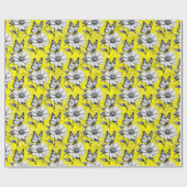 Butterfly op bloem patroon geel ontwerp cadeaupapier (Vlak)