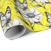 Butterfly op bloem patroon geel ontwerp cadeaupapier (Rol Hoek)