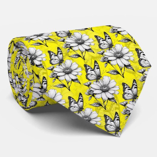 Butterfly op bloem patroon geel ontwerp stropdas