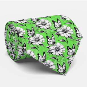 Butterfly op bloem patroon groen ontwerp stropdas